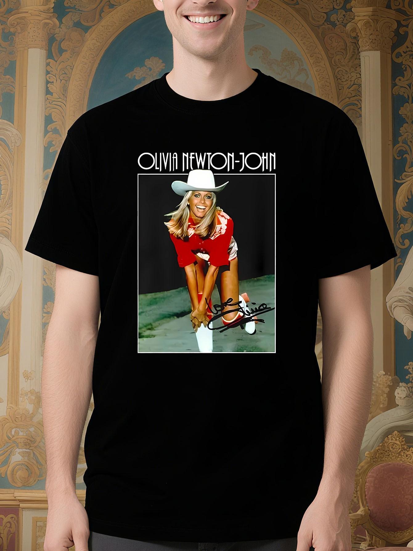 Black Cotton Tshirt for All Seasons Featuring Olivia Newt... M
