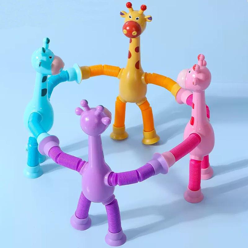 Light-Up Giraffe Telescopic Tube Educational Suction Cup Toy for Parent-Child Interaction
