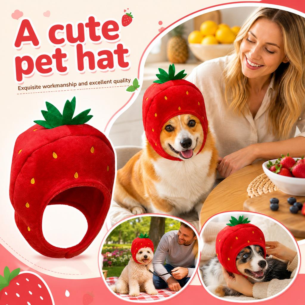 Pet Strawberry Costume Hat for Cats Dogs Cute Headpiece