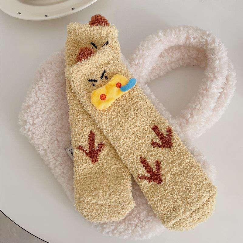 Winter Warm Thick Socks Female Cartoon Piggy Coral Fleece Medium Tube Socks Can Be Home Sleeping Socks