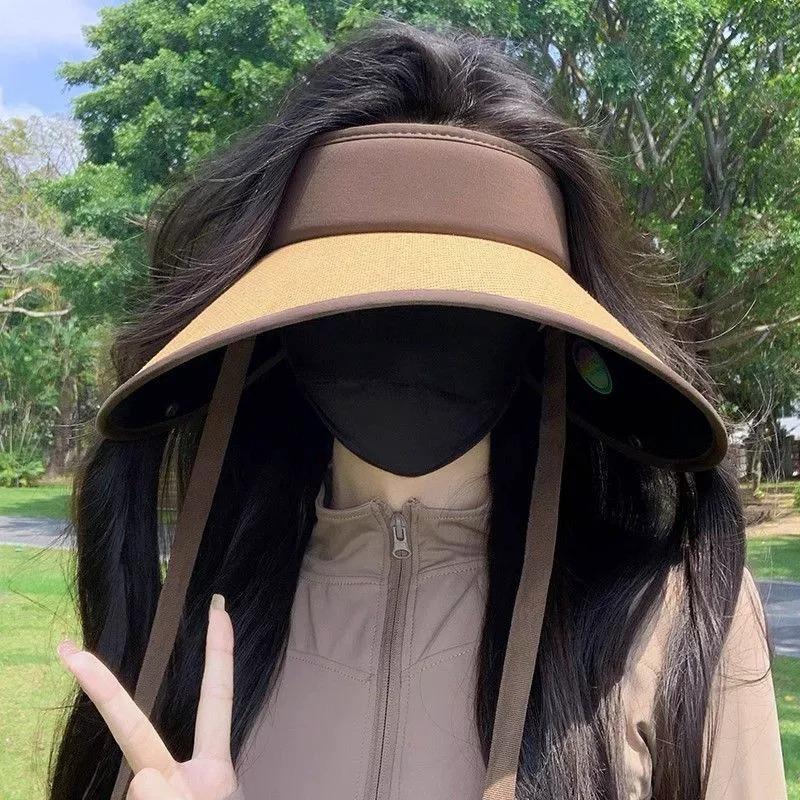 Extended Brim Sunshade Sunscreen Cap Women's Summer Protection Shawl UV Protection Cycling Straw Empty Top Sun Hat Foldable