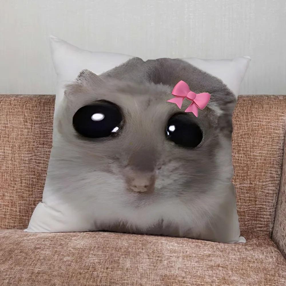 Home Decor Funny Sad Hamster Emoticon Pillowcase Suitable For Bedroom Car Office Living Room Sofa Cushion Cover