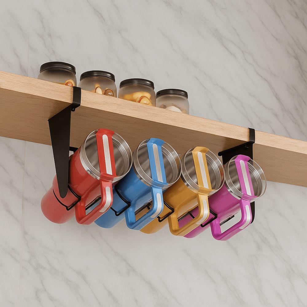 Wall Mounted Under Cabinet Water Bottle Organizer Carbon Steel Cup Storage Rack  Kitchen