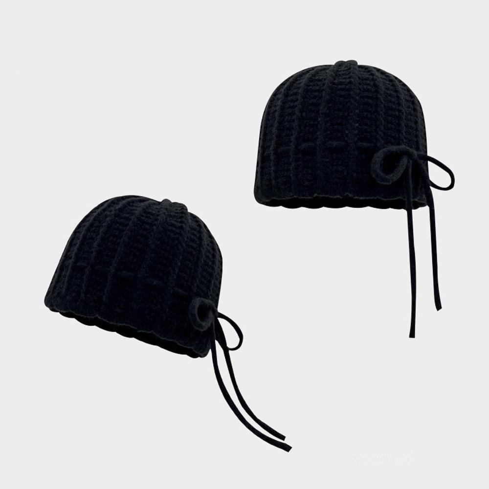 Korean Style Bow Knitted Hat All-match Brimless Beanie Cap Personality Crochet Pullover Cap Spring