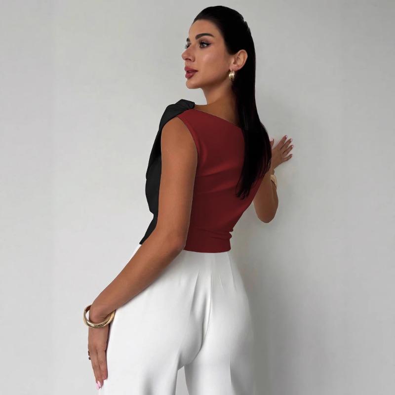 Women's Asymmetric Top One-Shoulder Tees Ruched Slim Fit Crop T-Shirts