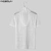 INCERUN Men Cowl Neck Short Sleeve Slim Fit Muslce Mesh T-Shirts