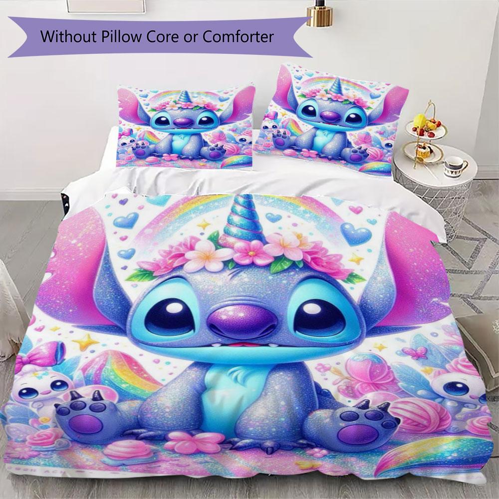 Stitch Cartoon Prints bedding, duvet cover and pillowcases, birthday gift (1 duvet cover + 2 pillowcases, pillow insert not included)JM020