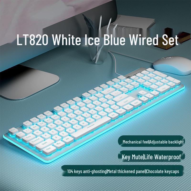 Ultra-Quiet Illuminated Mechanical Feel Wired Keyboard & Wireless Mouse Set for Office & Tablet Use