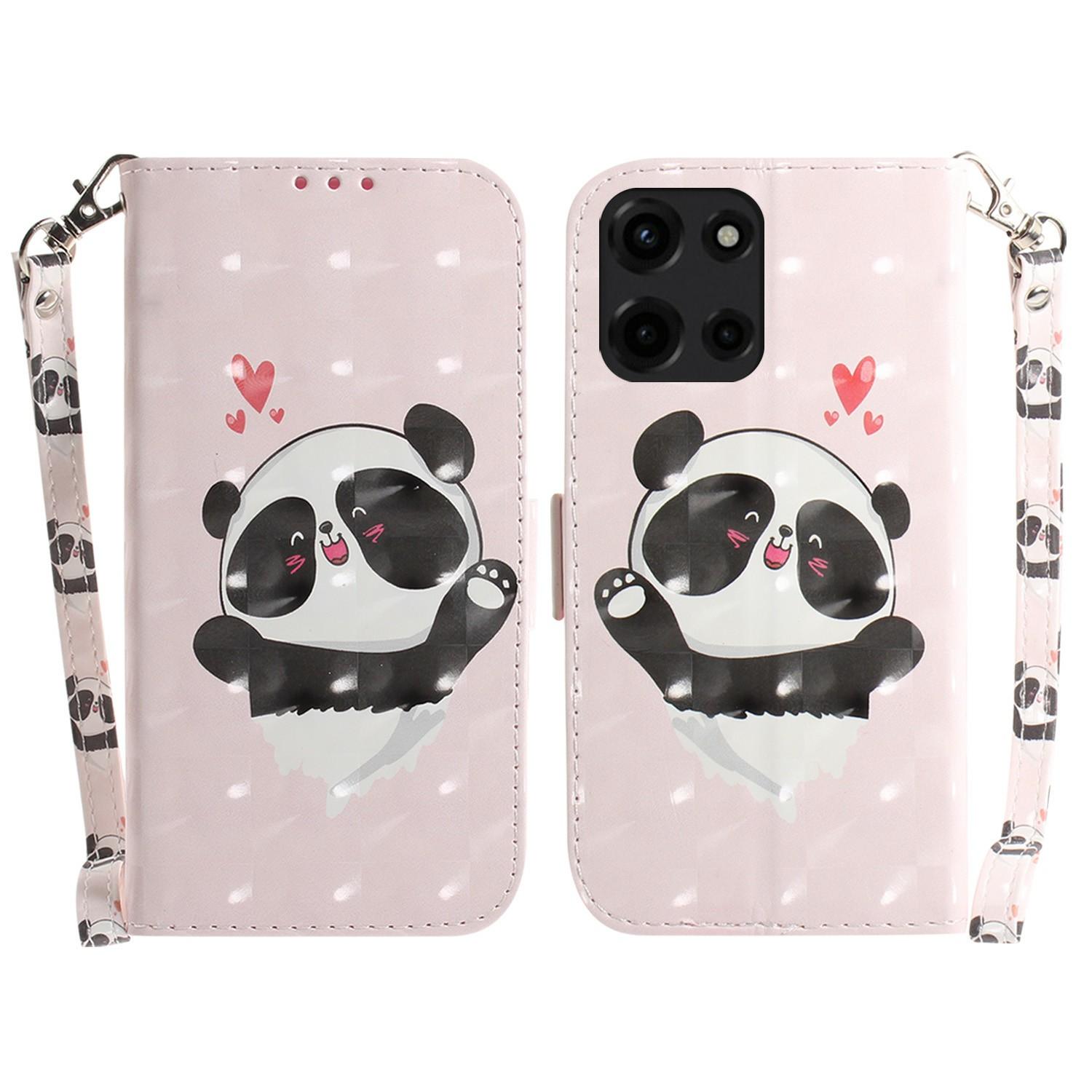 

For Motorola Moto G Power (2025) Case Pattern Printing Leather Wallet Phone Cover Love Heart Panda