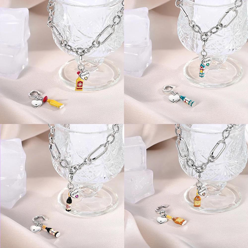 Yellow Bottle Heart Red Wine Pendant Bead Component Collection Authentic Original Copper Metal Bead Components Compatible With Bracelet High Quality