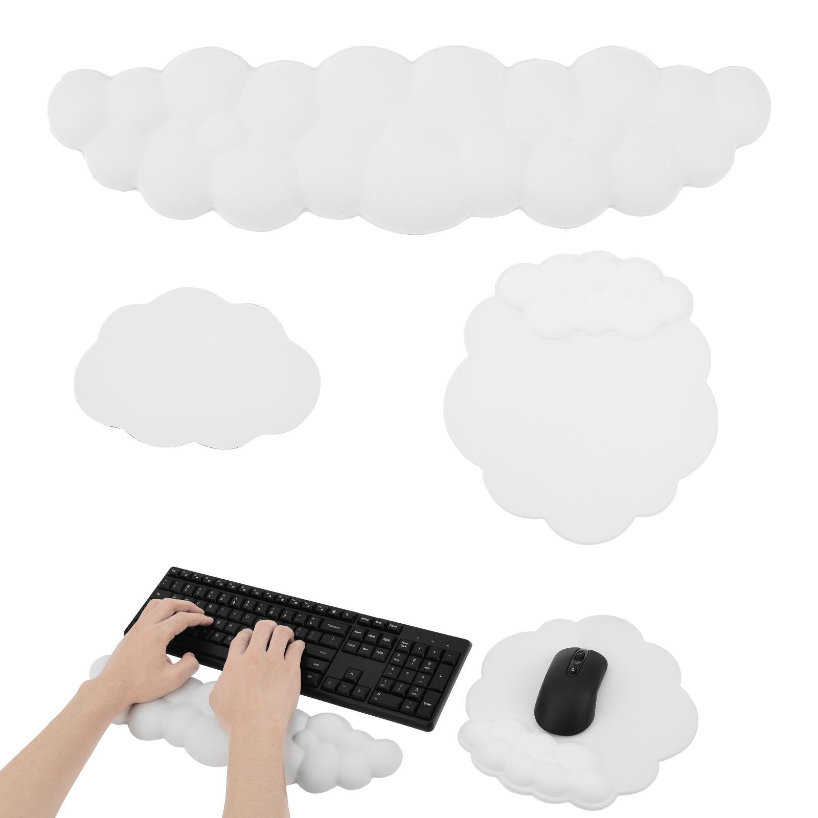 3Pcs Cloud Keyboard Wrist Rest Mouse Pad with Wrist Rest for Computer Keyboard and Mouse Pad Set Memory Foam PU Base for office белый