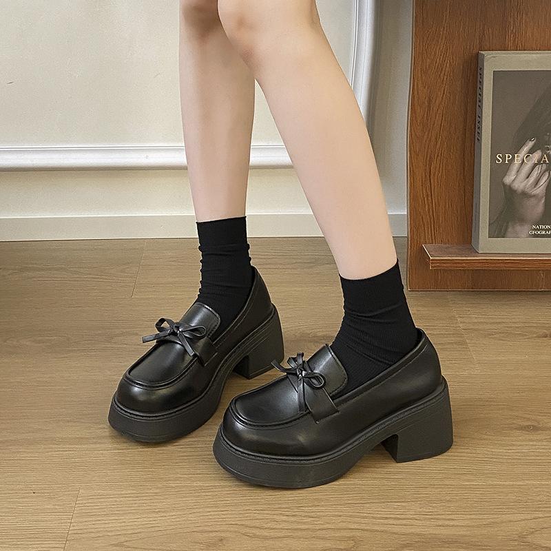 Fashion Casual Versatile Platform Mary Jane Shoes Autumn and Winter British Style Women's Small Leather Shoes Thick Heel High Heel Loafers