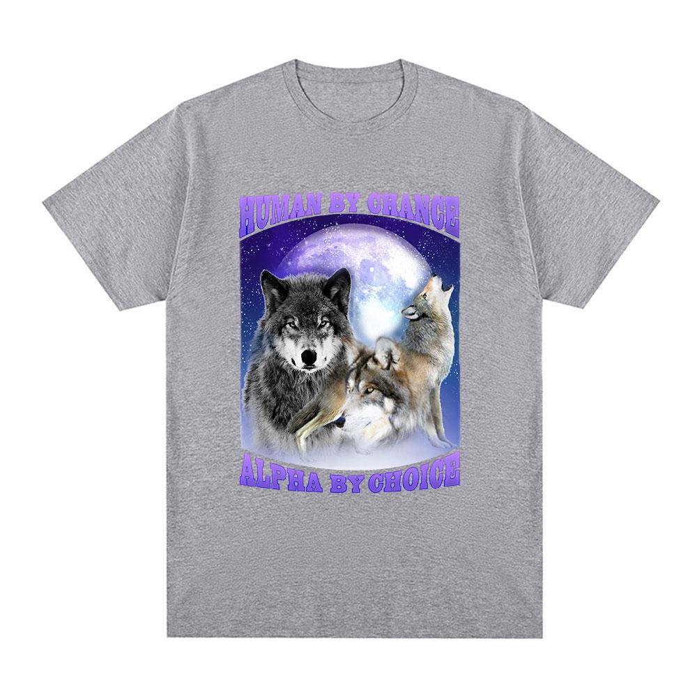 Human By Chance Alpha By Choice Wolf Graphic T-shirt Women Fashion Vintage Short Sleeve T-shirts Cotton Loose Oversized T Shirts