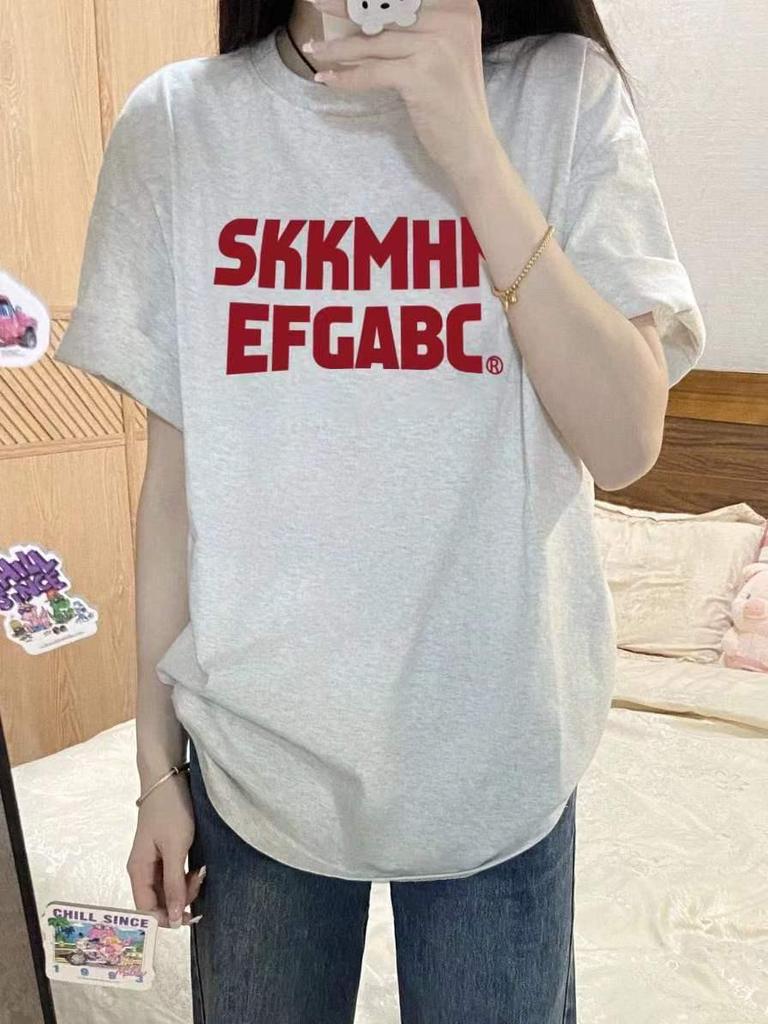 Trendy Letter Print 100% Heavy Cotton Loose Fit T-Shirt for Women