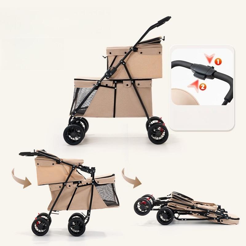 Portable Double Layer Pet Cart Lightweight Foldable Dog Cat Bags Small Pet Outdoor Cart Breathable Pet Dog Carriers Supplies