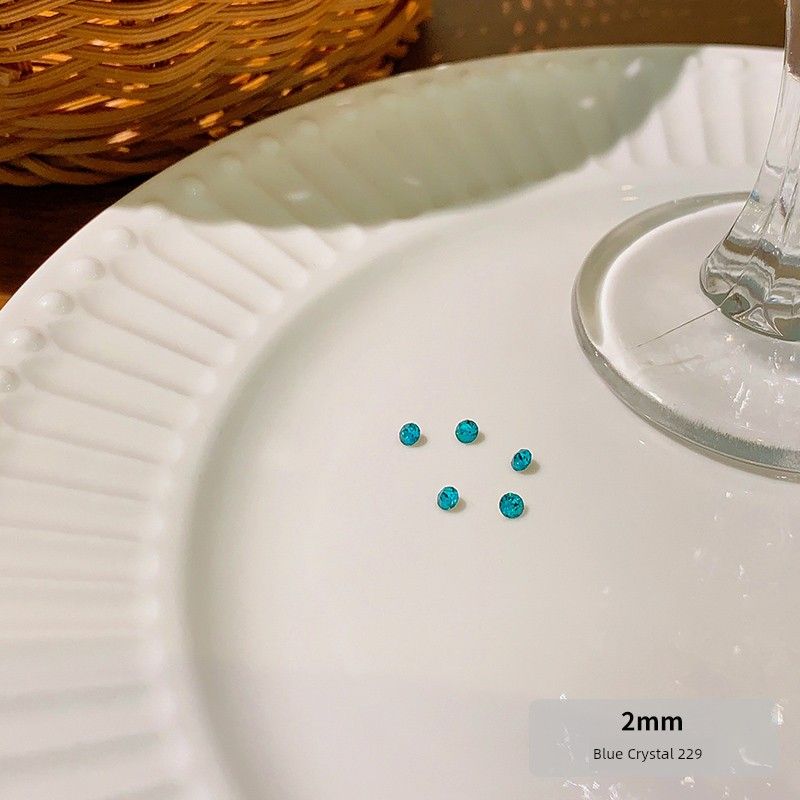 

2mm Color Chinese Stud Earrings Fall and Winter Screw Tightening Buckle Ear Ear Bone Pin Flash Zircon Fancy Medical Titanium Steel Ear Bone 07# blue crystal 229