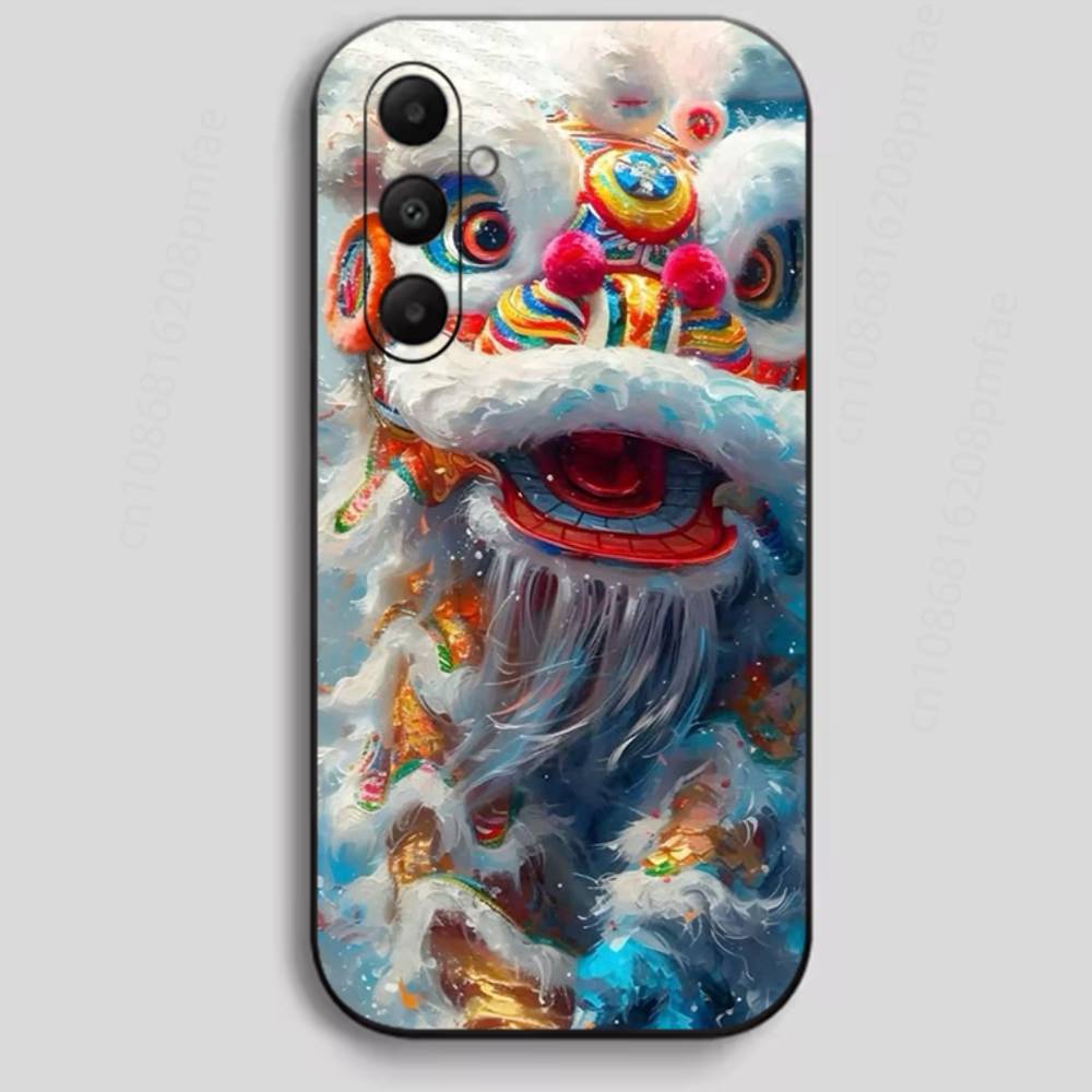 Chinese Lion Dance Phone Case For Samsung Galaxy A13,21s,22,31,32,40,52,71,A91 Soft Black Shell