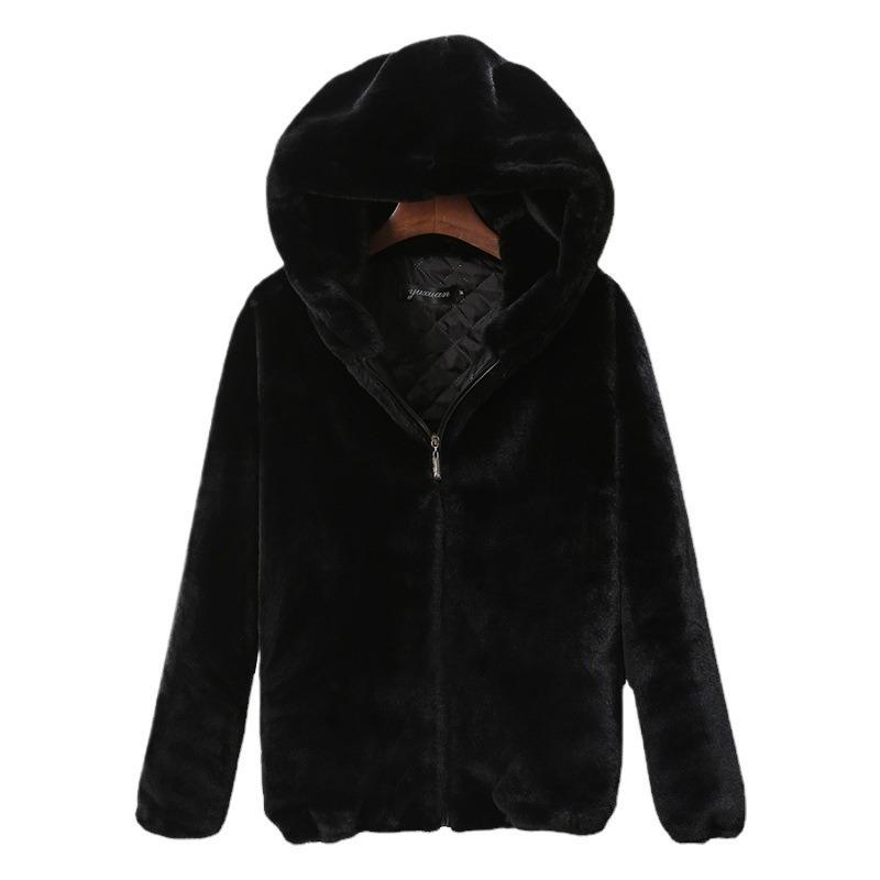 Jacket women's short autumn and winter new imitation rabbit fur loose plush thickened hooded cardigan sweater