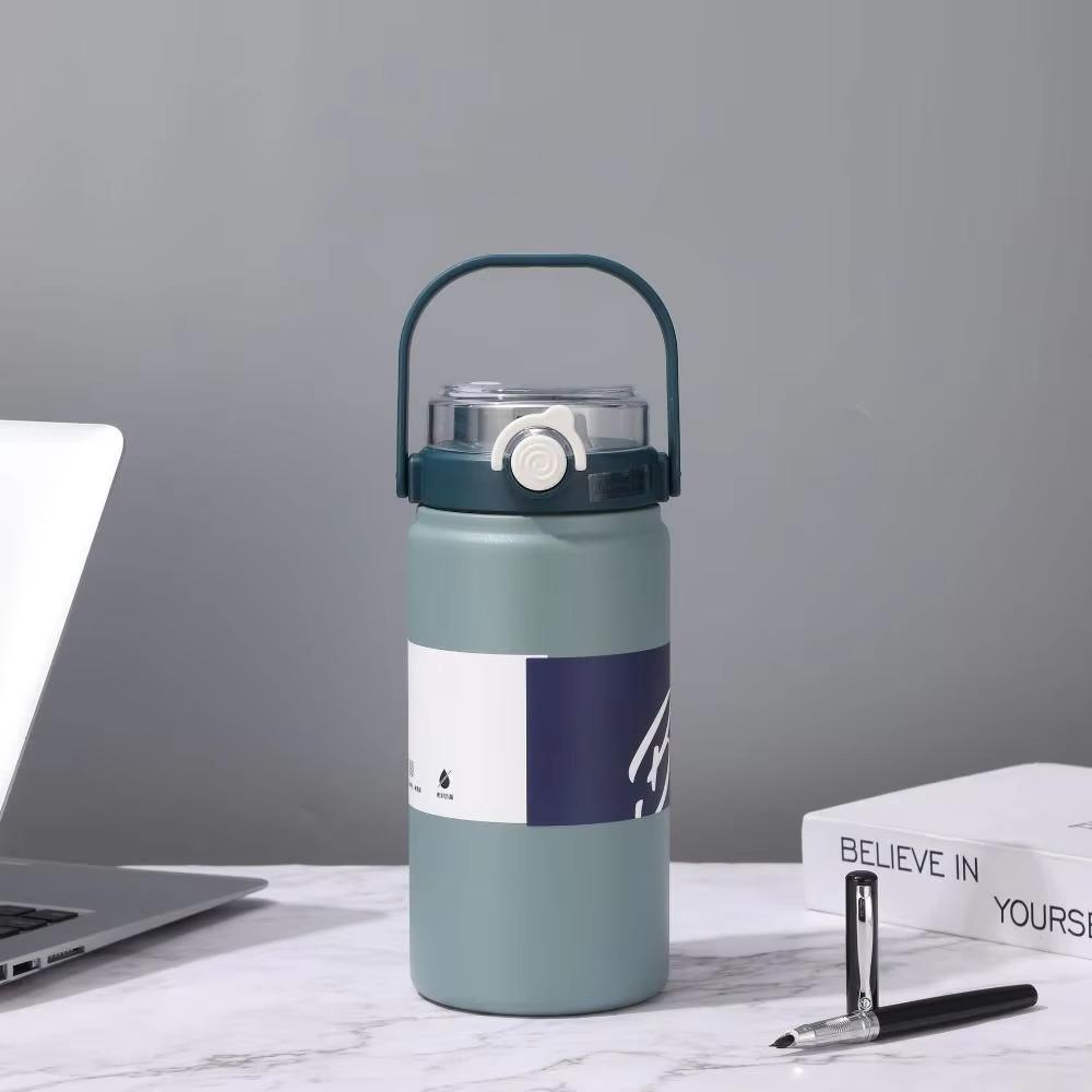 1L/1.2L Thermos Cup Stainless Steel Vacuum Flask Household Straw Thermal Bottle Car