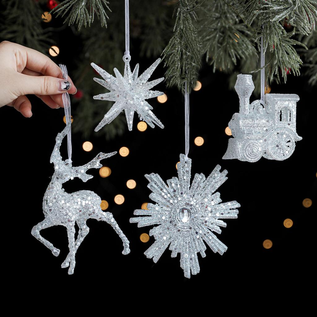 Christmas Tree Decoration Pendant Acrylic Transparent Snowflake Reindeer Pendant Family Party Christmas Atmosphere Decoration