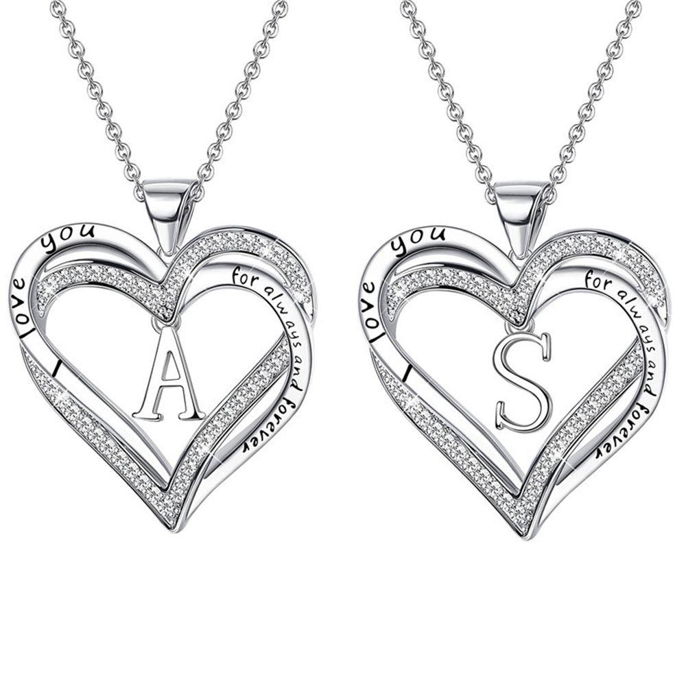 Cubic Zirconia Charm Necklace Letters Necklace Heart Necklace for Women Heart Pendant Necklace