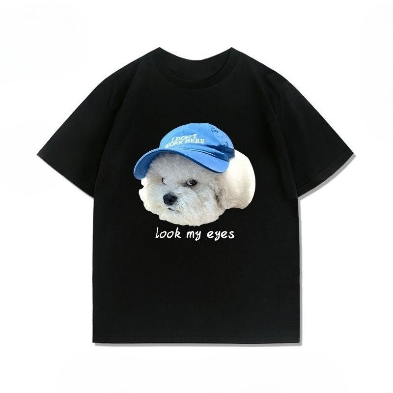 

LOOK MY EYES Evil Eye Design Small Dog Pomeranian ShortSleeved Cotton TShirt Unisexs Clothing Women Summer T Shirt S