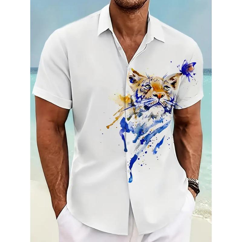 

Рубашка мужская гавайская с коротким рукавом, летняя мужская повседневная рубашка для пляжной вечеринки с коротким рукавом и принтом морских животных L
