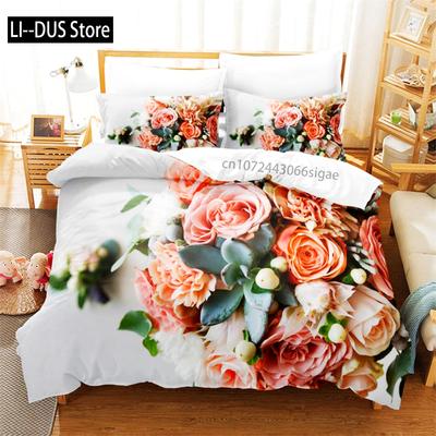 Rosa Rosen Bettwäsche Set Bettbezug Set 3D Bettwäsche Digitaldruck Queen Size Bettwäsche Set Mode Design