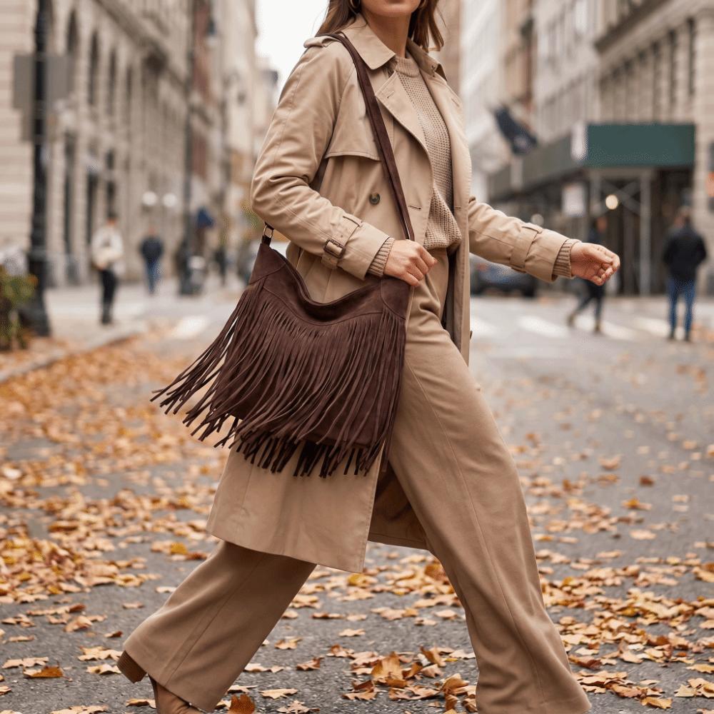 Boho Crossbody Taška s Třásněmi Velká Kapacita Matná Messenger Taška Luxusní Tote Taška Denní