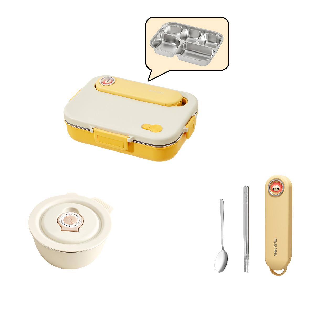 

4/5 Grids Portable Bento Box With Bowl & Cutlery 304 Stainless Steel Divided Lunch Box Microwave Heatable Lunch Container Set 1500ml