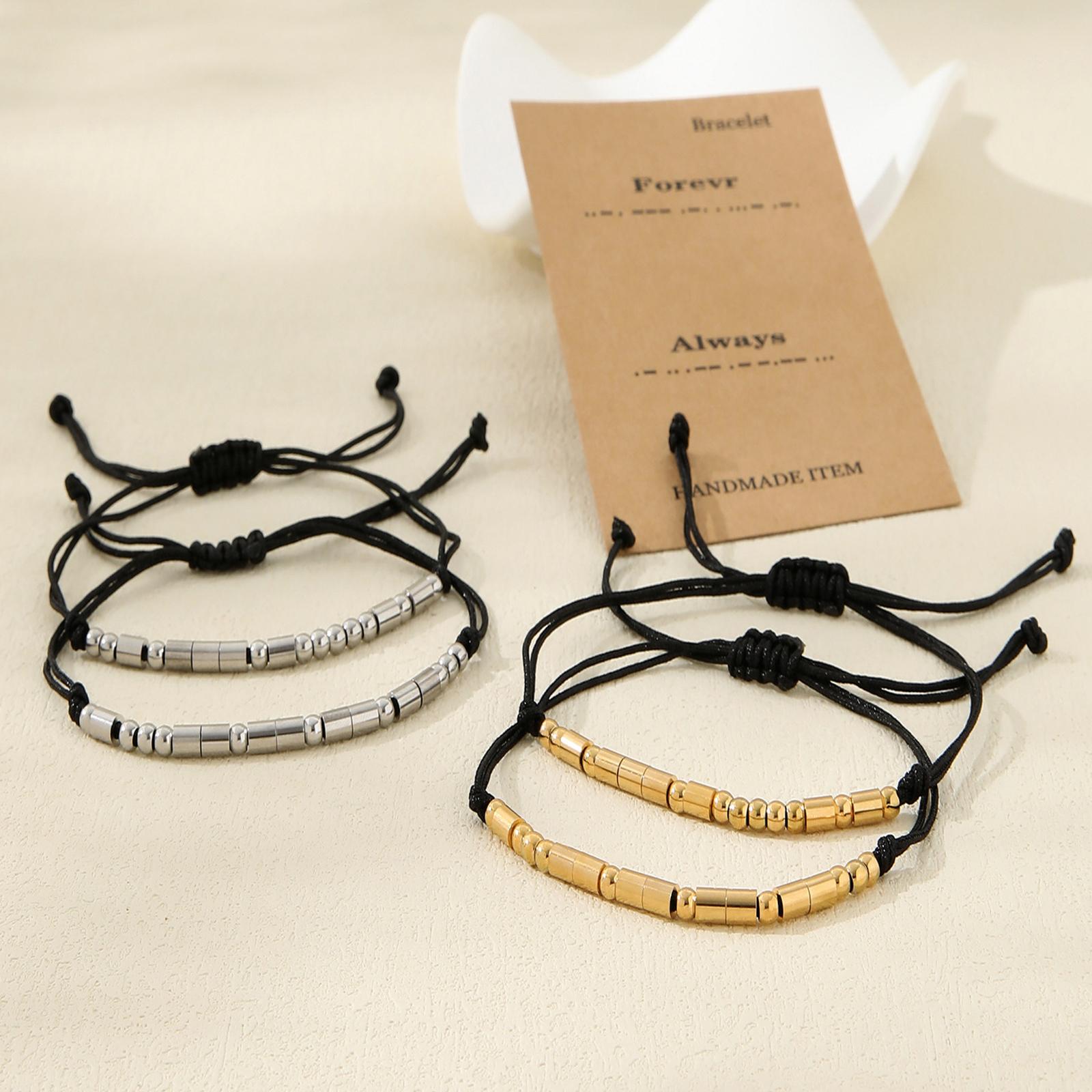 

Pack of 2 Morse Code Bracelets Braided Bracelet Splicing Bracelet Stainless Steel Texture Suitable for Couples Present золотий