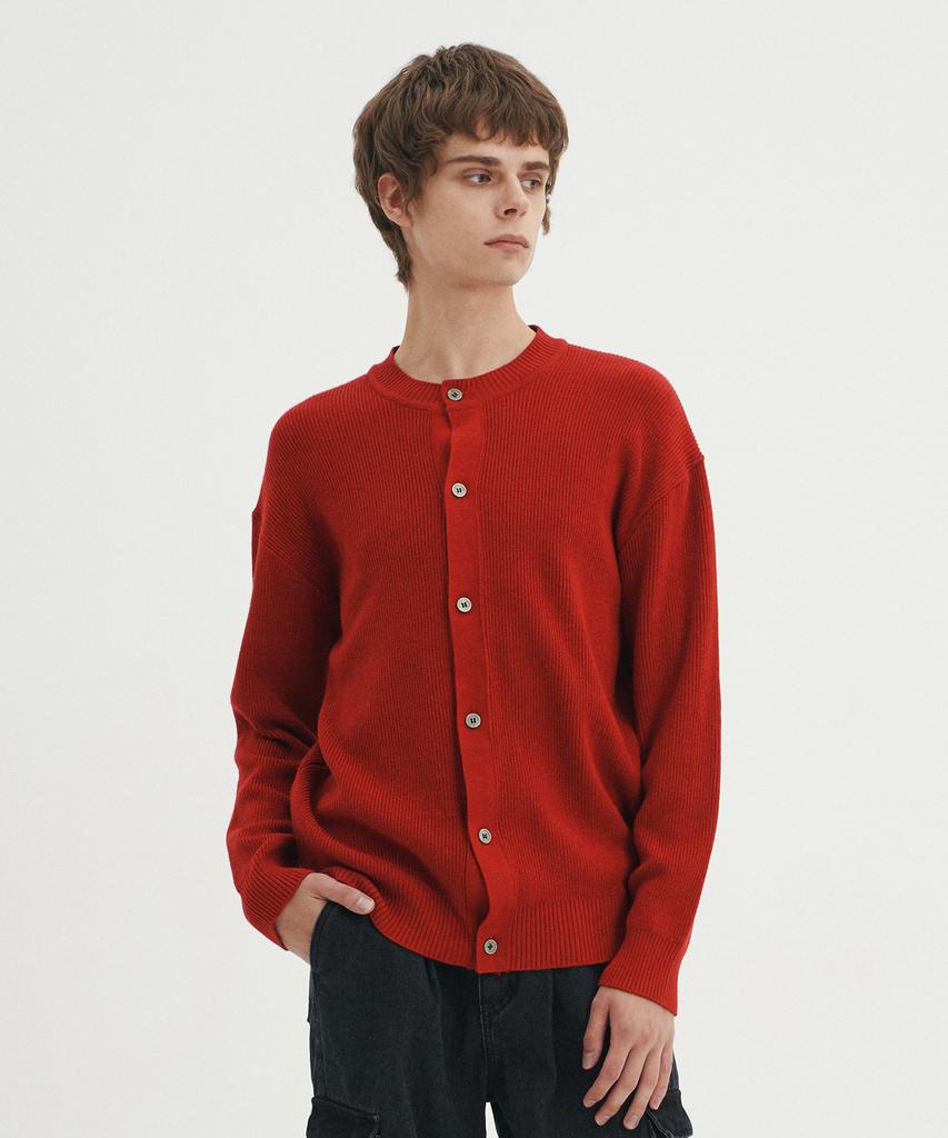 Blond9 Soft Round Neck Knit Cardigan_Deep Red