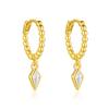Beaded Geometric Dangle Hoop Earrings - 925 Sterling Silver Gold Plated