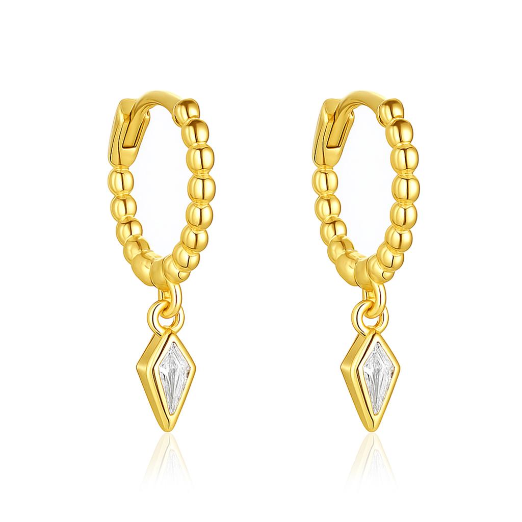 Geometrische Hänge-Creolen mit Perlen - 925er Sterlingsilber, Gold plattiert