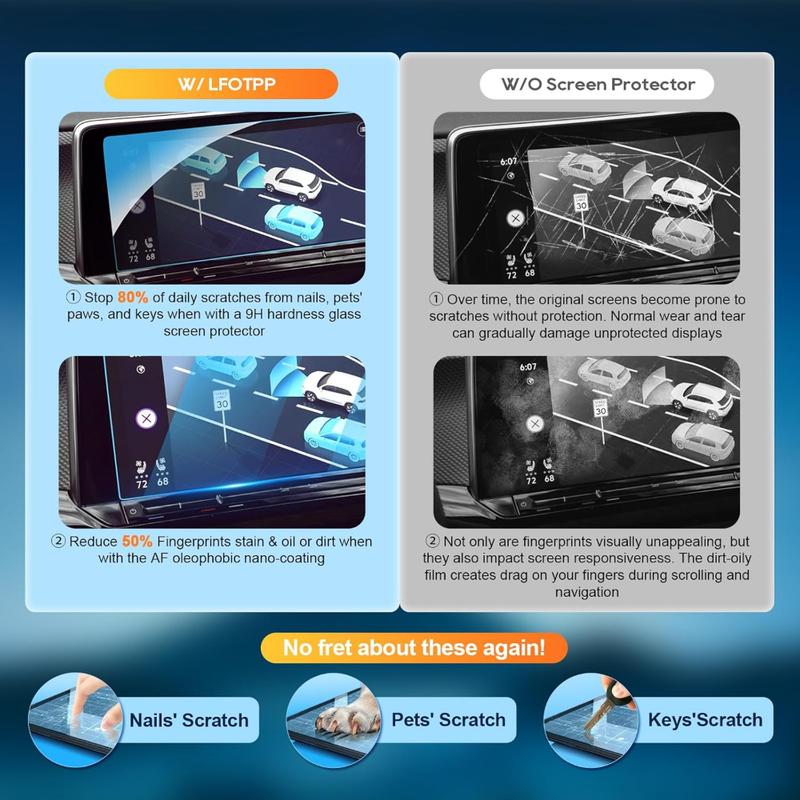 12 Inch Car Navigation Screen Protector For Volkswagen Atlas 2024 Tempered Glass 9H Hardness Scratch Resistant Protective Film