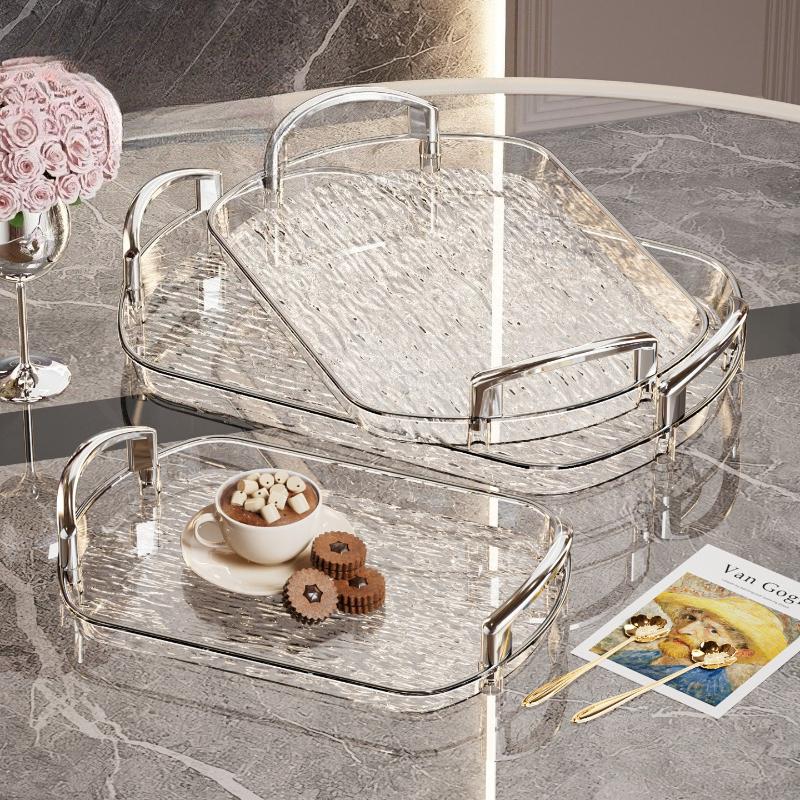 

Elegant Clear PET Serving Platter - Versatile Handle Tray for Food Dessert Candy, Luxury Decor for Home Party Hotel Restaurant 30x21x2.2cm 1Pc