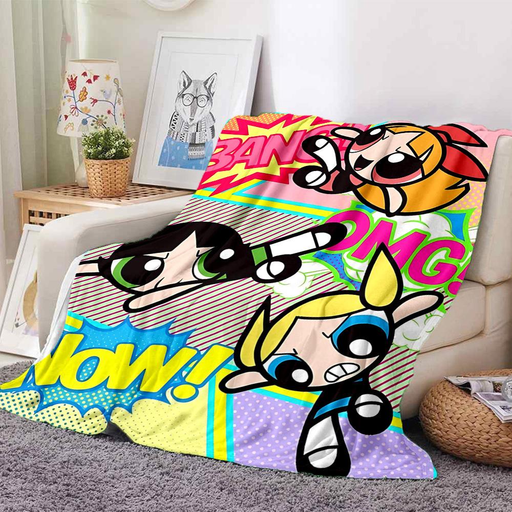 1pc Powerpuff Girls Cozy Print Blanket Lightweight Warm Flannel Throw Blanket For Sofa, Bed, Living Room