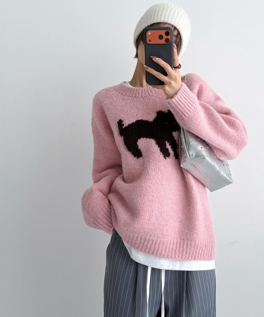 THE GREEN LAB Cat Jacquard Sweater [Pink]