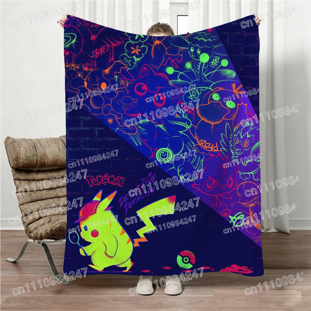 Anime Pokemon Pikachu Flannel Blanket 3D Printed Cool Lightning Pattern Throw Blanket All Season Portable Travel Blanket 2026