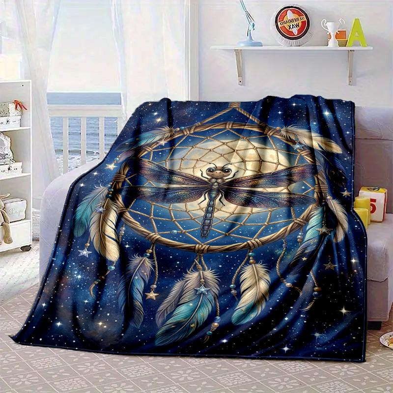 Dreamcatcher Dragonfly Music Feathers Blanket Flannel Blanket Throw Blanket Sofa Cover Blanket Soft Premium Blanket Picnic Blanket Tv Blanket Gifts