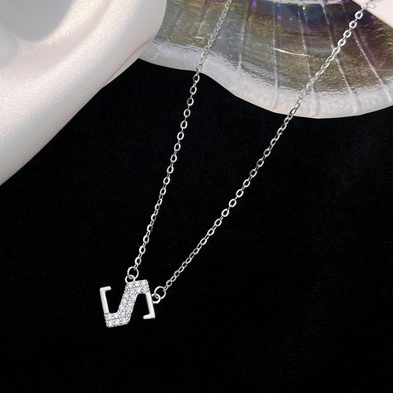 Banyan Tree S925 Silver Alphabet Necklace: Women's Summer Diamond Pendant with 26 English Letters Elegantly Designed.
