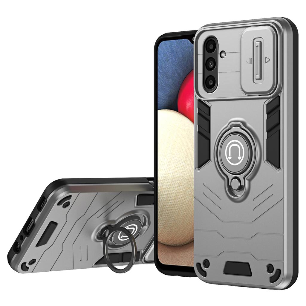 For Samsung Galaxy A14 5G/4G Case PC+TPU Ring Kickstand Phone Cover with Slide Lens Lid