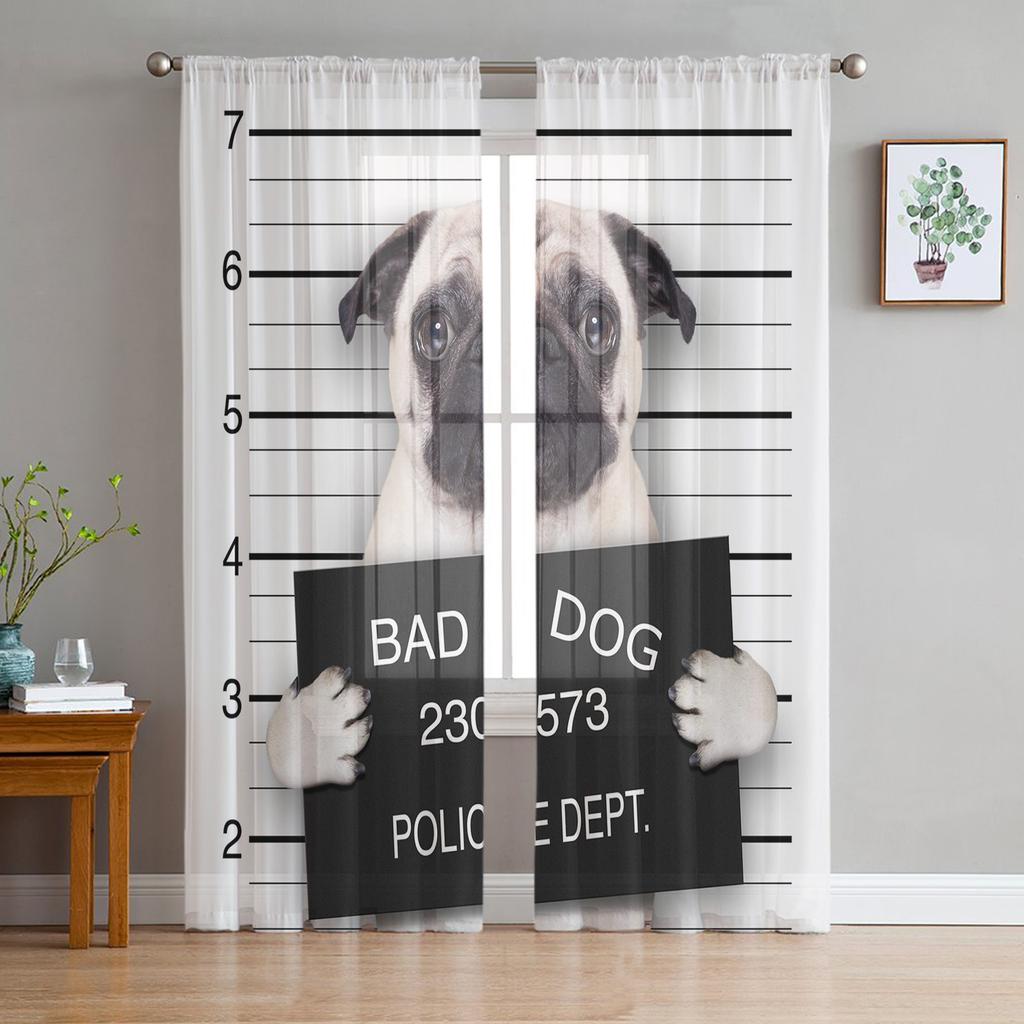 Bulldogge Collie Tier Haustier Hund Chiffon durchsichtige Vorhänge für Wohnzimmer Schlafzimmer Heimdekoration Fenster Voile Tüll Vorhang Vorhänge