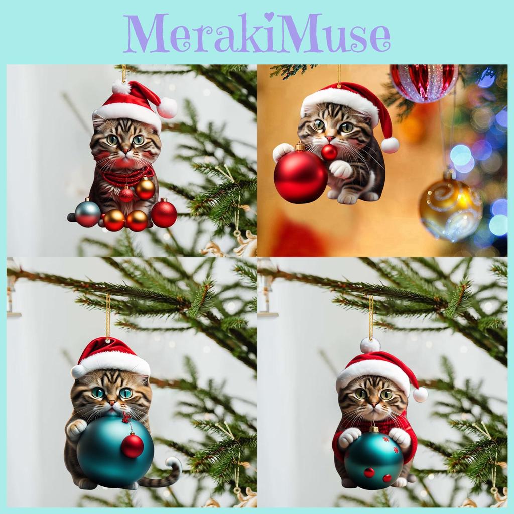 Creative Christmas Cat Hanging Ornament Acrylic Car Decoration For Holiday Cheer
