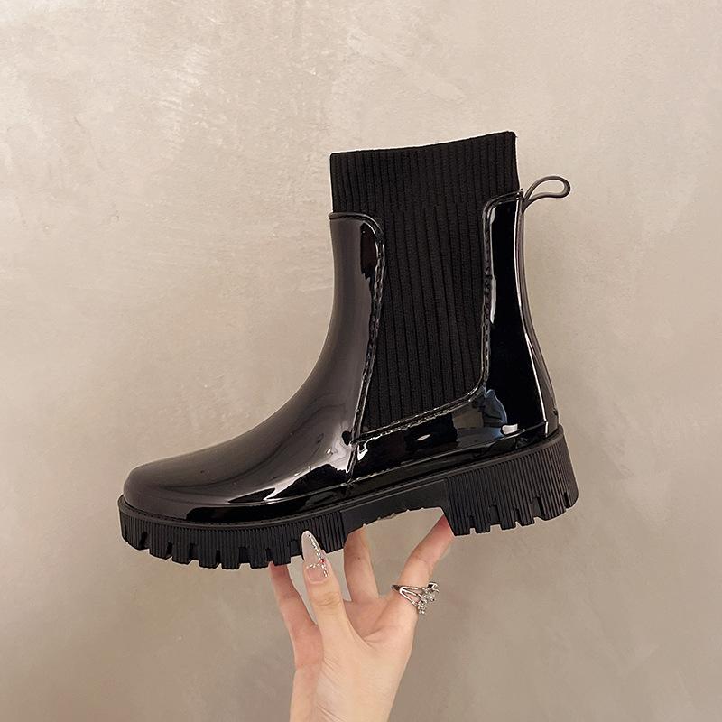

Elastic rain shoes women s fashion wear versatile waterproof rain boots thick sole solid color non-slip casual overshoes 36