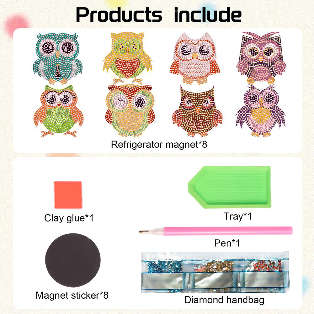 8pcs 2D/flat DIY Refrigerator Diamond Art Magnets Magnetic Diamond Art Decor Crystal Art Craft for Adults Beginners Home Decors