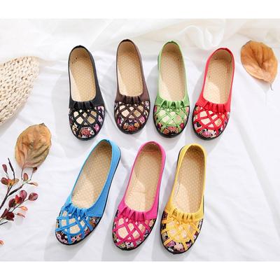 Zapatos de tela para primavera y verano, Sandalias planas sin cordones con estampado de talla grande, antideslizantes y de fondo suave para mujer