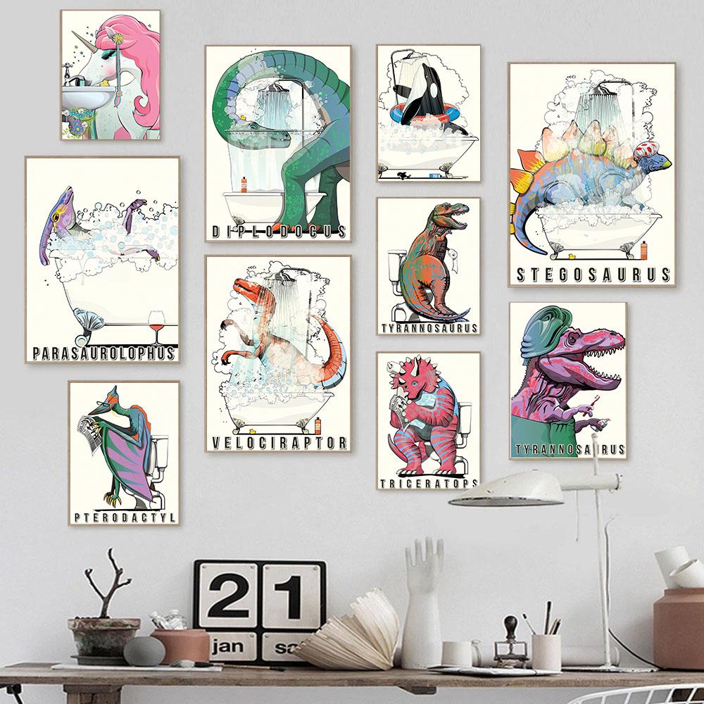 Fashion Art Lovely Animal Canvas Painting in Bathtub Toilet Wall Art