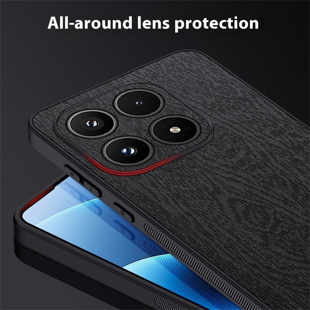 For Xiaomi 17 Case Wood Texture PU Leather Coated PC TPU Phone Cover