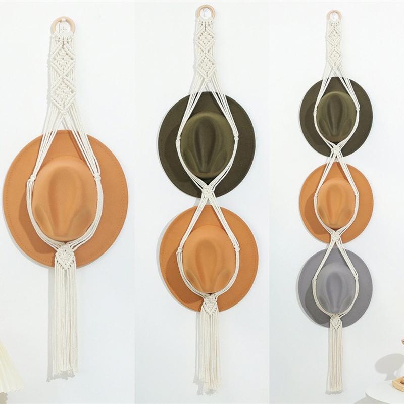 Macrame Hat Hanger Cap Holder Organizer, Wall Hats Holder Hanging Caps Closet For Caps Boho Home Storage Display MZSNJ04